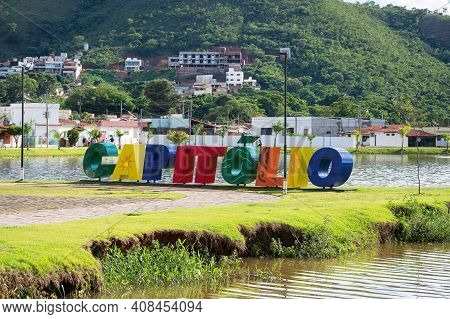 Capitólio - Mg, Brazil - December 08, 2020: Landmark With A Totem With The Name Of The City, Tourist