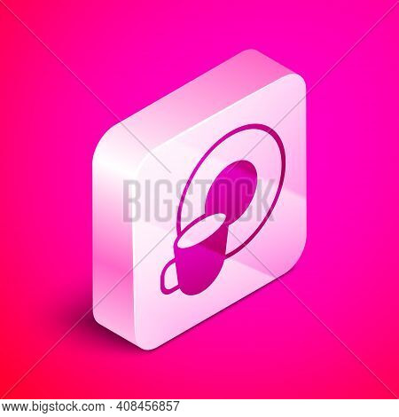 Isometric Washing Dishes Icon Isolated On Pink Background. Cleaning Dishes Icon. Dishwasher Sign. Cl