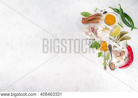 Fresh Herbs, Dried Colorful Spices