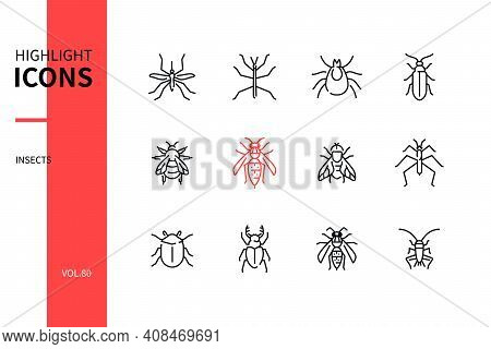 Insects Collection - Modern Line Design Style Icons Set
