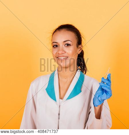 African-american Doctor Woman, Mask, Stethoskope, Robe, Vaccine