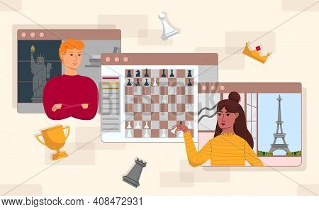 Online Game Illustrations In Flat Vector From Each Othe