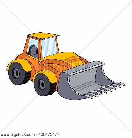 Tractor Excavator Icon. Cartoon Of Tractor Excavator Vector Icon For Web Design Isolated On White Ba