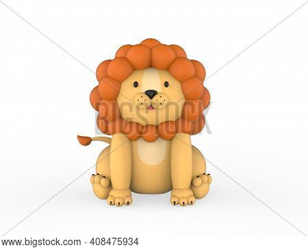 Cute Lion 3d Character Render Model Isolated White Background.