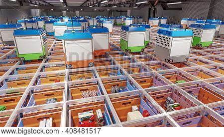 modern automated warehouse factory without human presence. 3d render.
