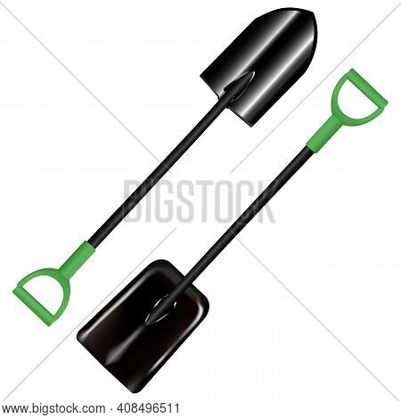 Vector Garden Shovel. Spade Design Illustration Set. Farn Agriculture Equipment Drawing. Archaelogy 
