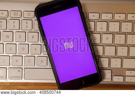 São Paulo Brazil. February 6, 2021: Screen Of The Brazilian Nubank Fintech Application, A Pioneer In
