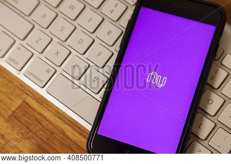 São Paulo Brazil. February 6, 2021: Screen Of The Brazilian Nubank Fintech Application, A Pioneer In