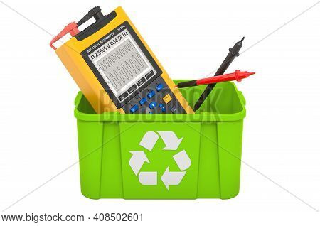 Recycling Trashcan With Oscillograph, 3d Rendering Isolated On White Background