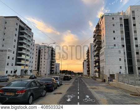Beer Sheva, Israel - February 15, 2021: The New Sigaliyot District In Beer Sheva In The Evening Agai