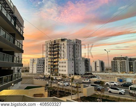 Beer Sheva, Israel - February 15, 2021: The New Sigaliyot District In Beer Sheva In The Evening Agai