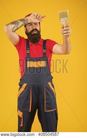 Decoration And Decor. Bearded Mature Man Painter. Natural Brush. Furniture Restoration. How To Refin