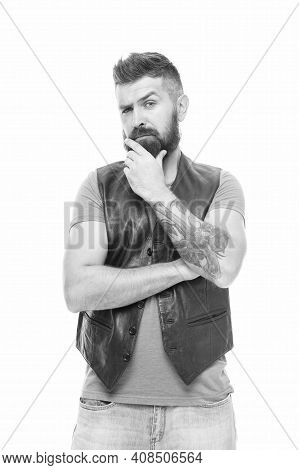 Think Different Way. Styling Beard And Moustache. Fashion Trend Beard Grooming. Thoughtful Man Make 