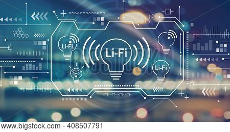 Lifi Theme With Blurred City Abstract Lights Background