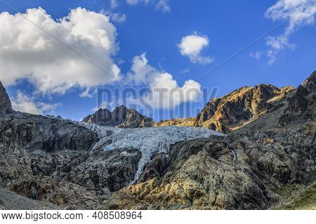 Summer 2019 Image Of The Southern Part Of The Galcier Blanc (2542m) Located In The Ecrins Massif In 