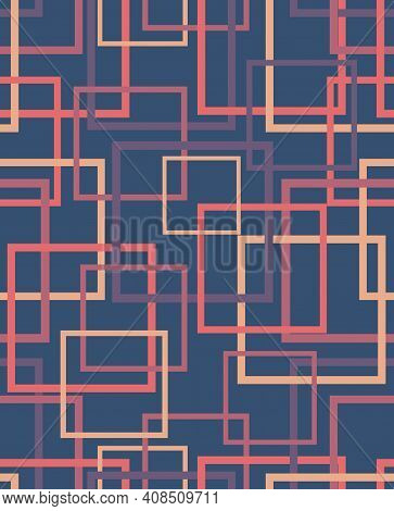 Bedsheet Design With A Motif Of Overlapping Squares In Warm Colors Yellow, Orange And Purple, Surrea