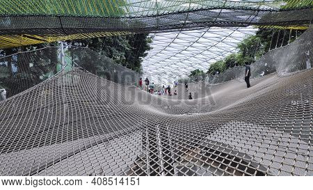 Singapore - Dec 31, 2020: Manulife Sky Nets Is The Attraction Sports Two Different Nets That Allow V