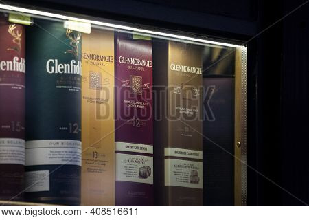Belgrade, Serbia - January 9, 2021: Glenmorangie Whisky Logo On Some Bottles For Sale. Glenmorangie 