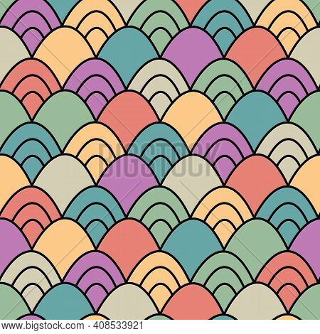 Multicolored Hills Geometric Style Seamless Repeating Pattern. Beautiful Hand Drawn Vector Design, P