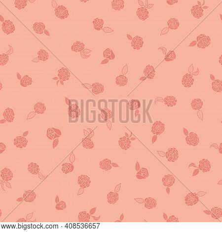 Pastel Camelia Silhouettes Floral Themed Seamless Repeating Pattern. Beautiful Hand Drawn Vector Des