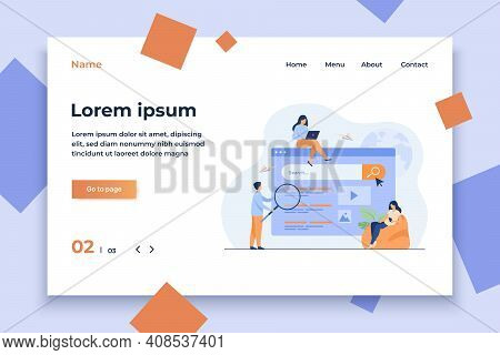 People Using Search Box For Query, Engine Giving Result. Vector Illustration For Seo Work, Serp, Onl