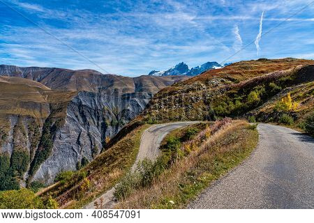 View Of The Mountains Around Alpe D'huez In The French Alps, France Europe