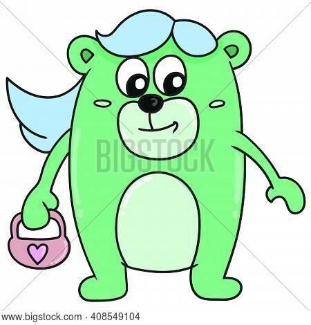 Cute Creature Is On The Go Shopping. Cartoon Caharacter Cute Doodle Draw