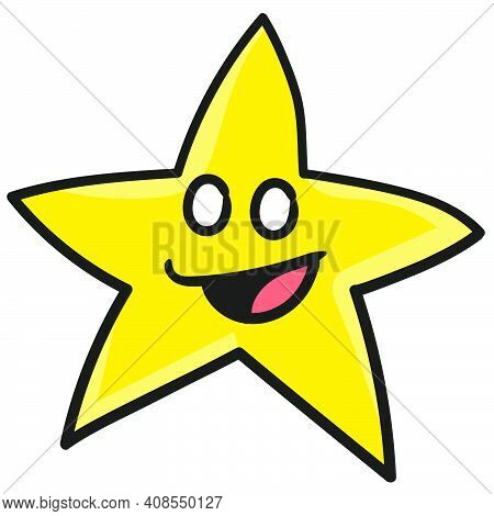Star Shining With Laughing Face. Doodle Icon Image. Cartoon Caharacter Cute Doodle Draw