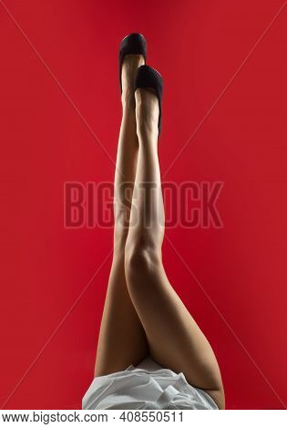 Woman Slim Legs, Feet, Boot, High-heel Trendy Fashion Shoes