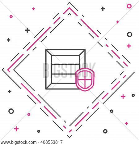 Line Delivery Pack Security With Shield Icon Isolated On White Background. Delivery Insurance. Insur