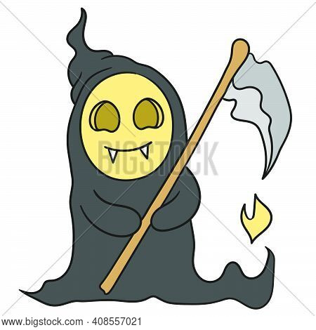 Shinigami Character, The Angel Of Death. Doodle Icon Image. Cartoon Caharacter Cute Doodle Draw