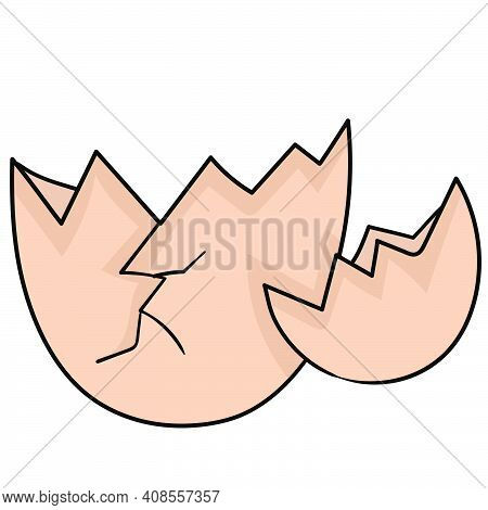 Broken Egg Shells. Cartoon Caharacter Cute Doodle Draw