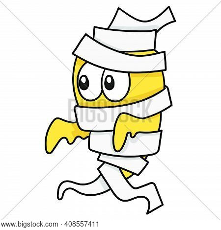 Monster Mummy Wearing Bandage. Doodle Icon Image. Cartoon Caharacter Cute Doodle Draw
