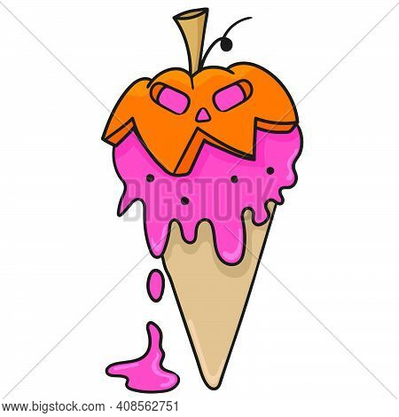 Halloween Special Ice Cream. Doodle Icon Image. Cartoon Caharacter Cute Doodle Draw