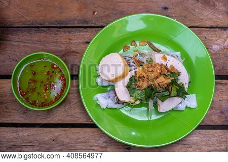 Top View Photo Of Banh Cuon - Vietnam Rice Noodle Rolls