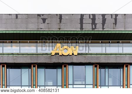 Oslo, Norway - August 10, 2019: Aon Insurance And Prrofessional Services Company Sign On Facade