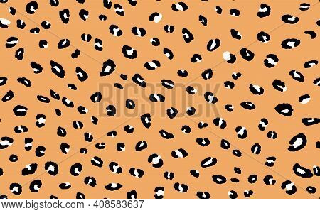 Abstract Modern Leopard Seamless Pattern. Animals Trendy Background. Orange And Black Decorative Vec