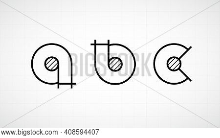 Architech Font. Letters Lower Case Abc. Graphic Black And White Alphabet. Linear Drawing Alphabet Fo