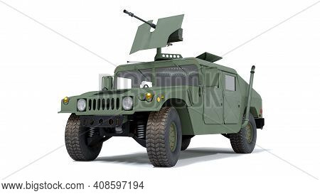 Us Military Armored All Terrain Vehicle Hmmwv. 3d Rendering. Isolated Background.