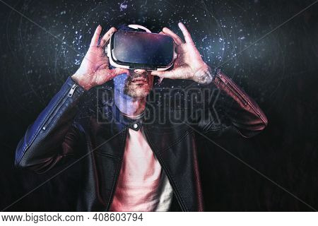 Cyberman  Using Content In Virtual Reality Glasses With Dark Isolated Background