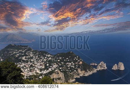 Panorama Of Capri Island From Monte Solaro, In Anacapri