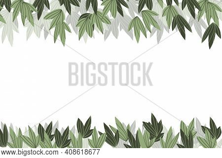 Floral Frame With Colorful Exotic Branches On White Background. Ornate Border With Tropic Leaves. Ve