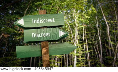 Street Sign The Direction Way To Discreet Versus Indiscreet