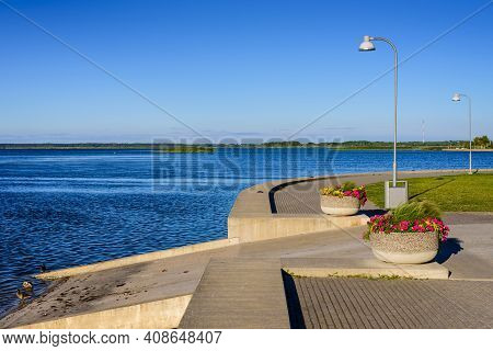 Sightseeing Of Haapsalu. The Baltic Sea Promenade In The Centre Of Haapsalu, A Beautiful Summer View