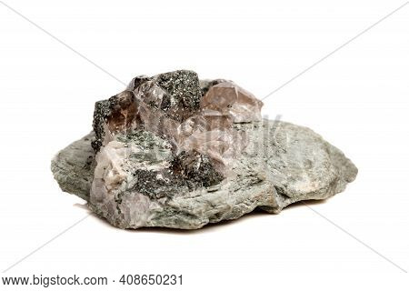 Macro Mineral Stone Quartz Chlorite Palygorskite Rock On A White Background