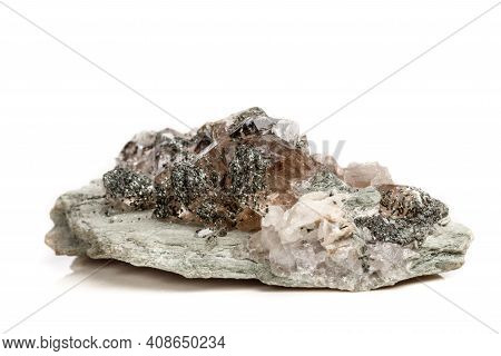 Macro Mineral Stone Quartz Chlorite Palygorskite Rock On A White Background