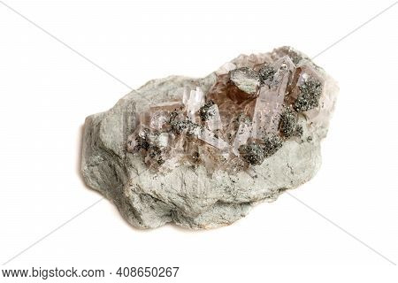 Macro Mineral Stone Quartz Chlorite Palygorskite Rock On A White Background