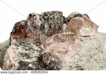 Macro Mineral Stone Quartz Chlorite Palygorskite Rock On A White Background