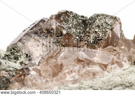 Macro Mineral Stone Quartz Chlorite Palygorskite Rock On A White Background