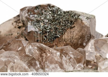 Macro Mineral Stone Quartz Chlorite Palygorskite Rock On A White Background